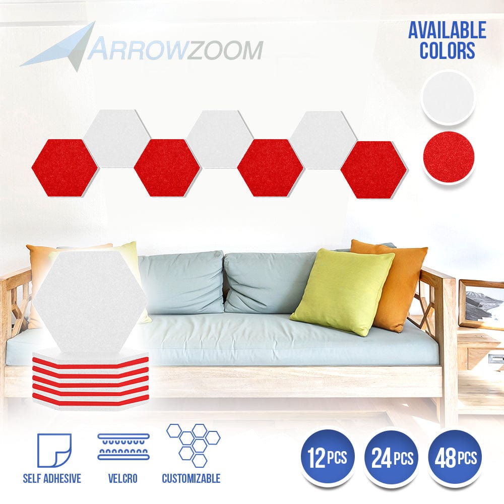Arrowzoom Hexagon Felt Sound Absorbing Wall Panel - White and Red - KK1224
