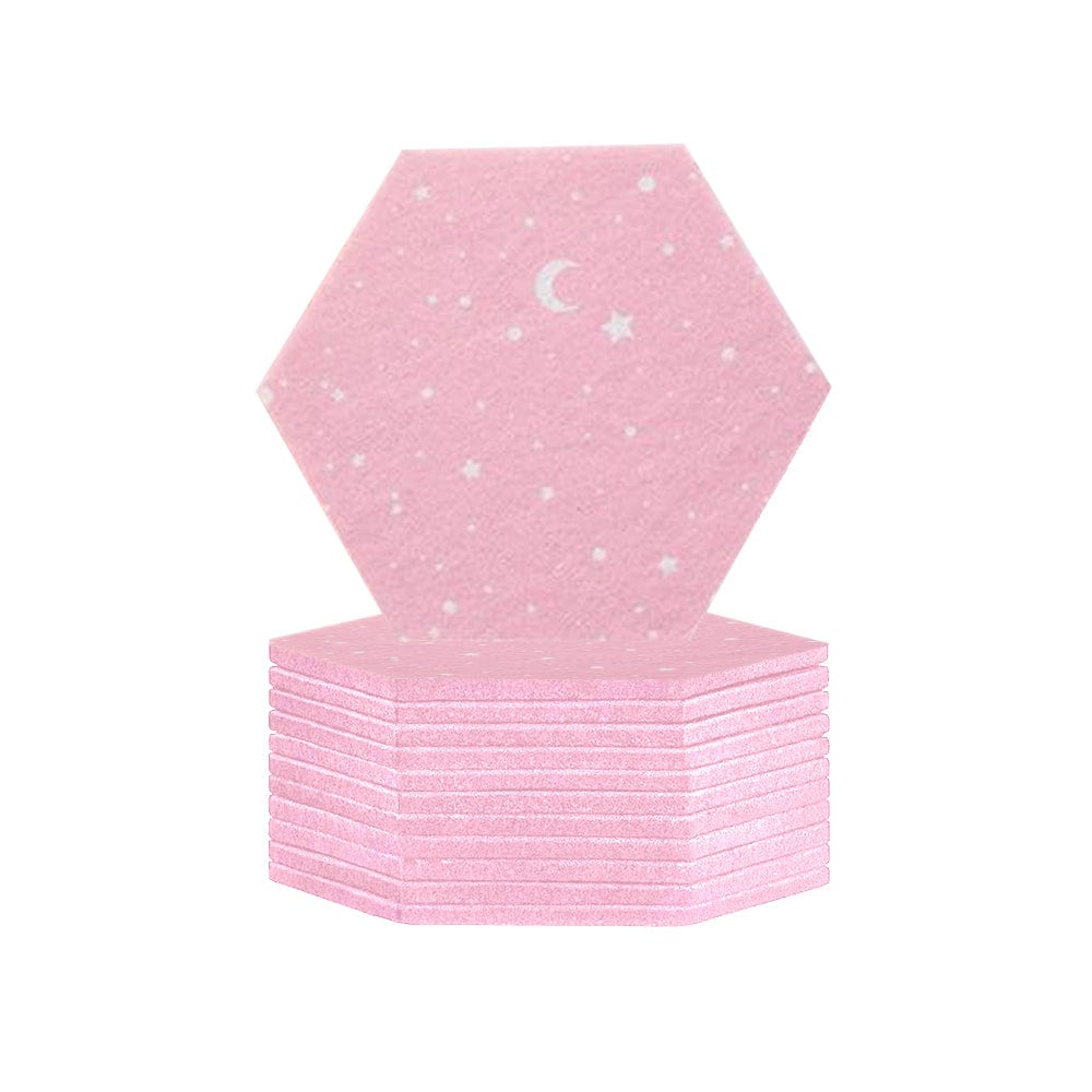 Arrowzoom Hexagon Felt Sound Absorbing Wall Panel - Starry Art - KK1231 Pink / 12 pieces - 17 x 20 x 1cm / 6.7 x 7.8 x 0.4 in