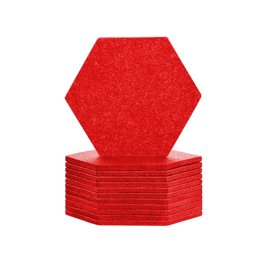 Arrowzoom Hexagon Felt Sound Absorbing Wall Panel - Solid Color - KK1224 Red / 12 pieces - 17 x 20 x 1cm