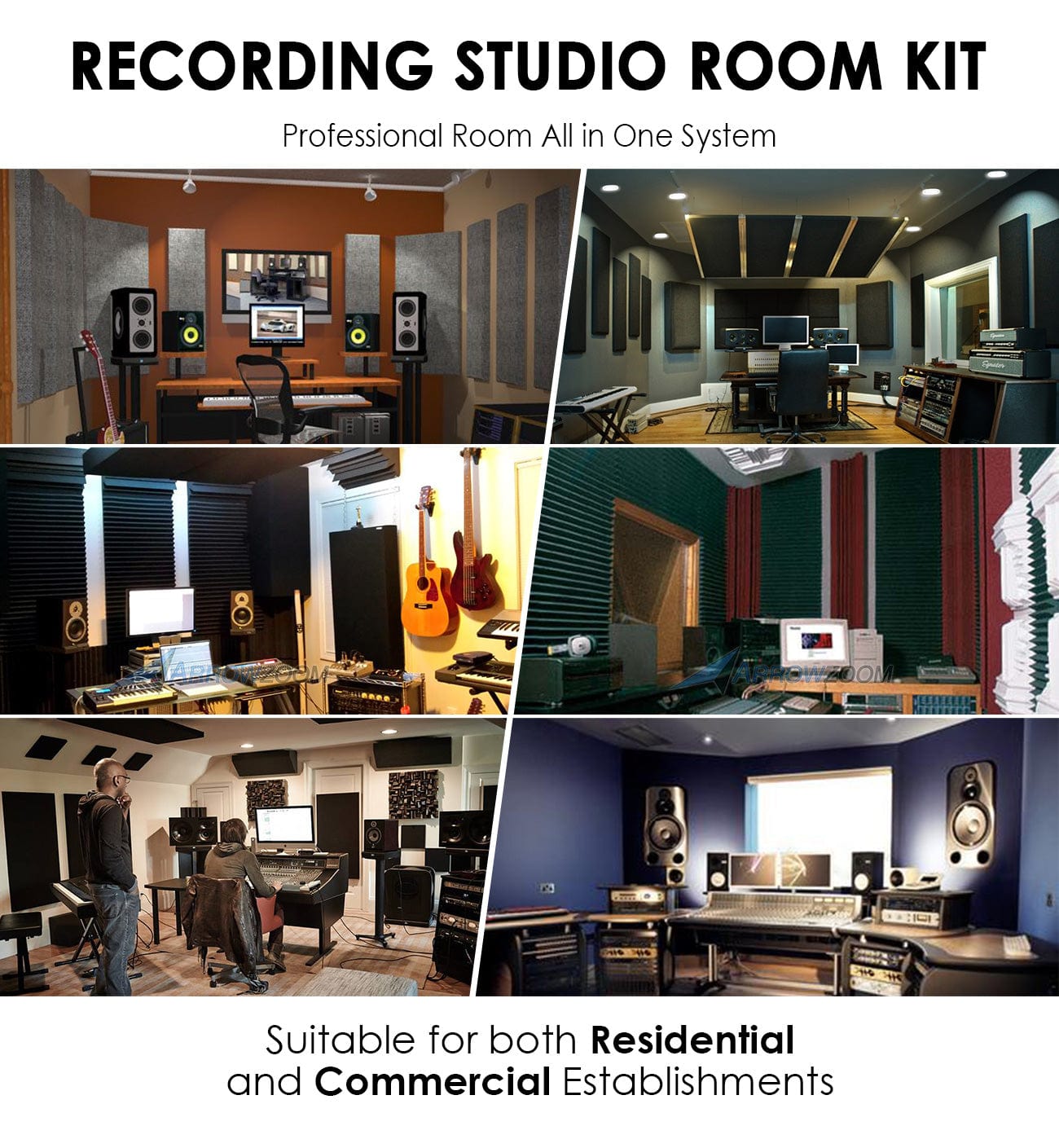 Arrowzoom Professional Acoustic Recording Studio Room Kit - All in One Soundproof Panels - KK1183
