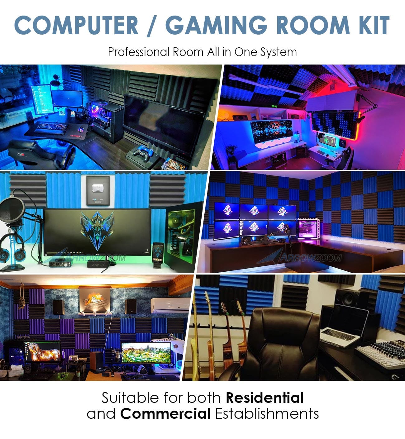 Arrowzoom Ultimate Computer Gaming Room Kit - All in One Soundproof Panels - KK1183