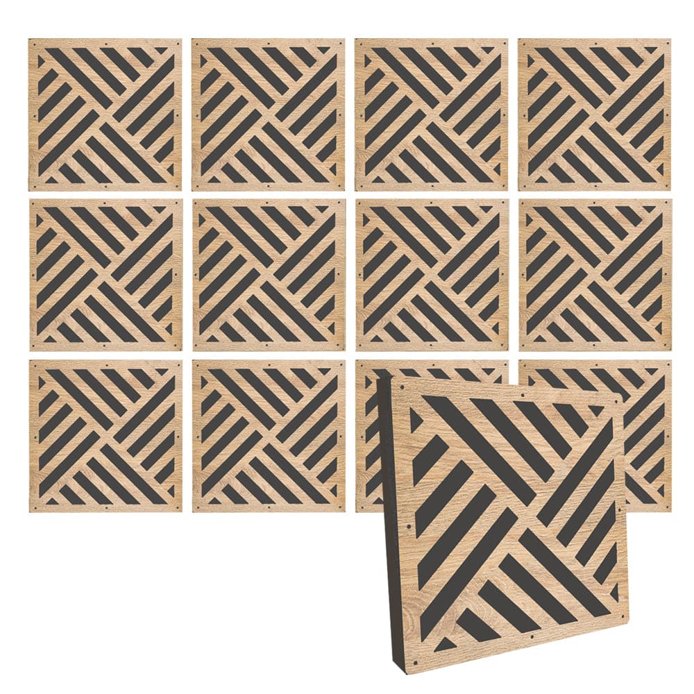 Arrowzoom™ Diffuse PRO Diagonal Stripes Acoustic Wooden Panel - KK1308 12 Pcs - 29 x 29 x 5 cm /11.5 x 11.5 x 2 in