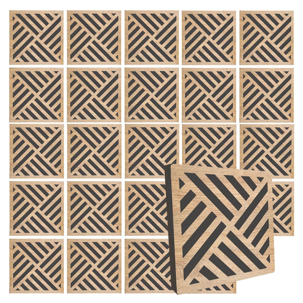Arrowzoom™ Diffuse PRO Diagonal Stripes Acoustic Wooden Panel - KK1308 24 Pcs - 29 x 29 x 5 cm /11.5 x 11.5 x 2 in