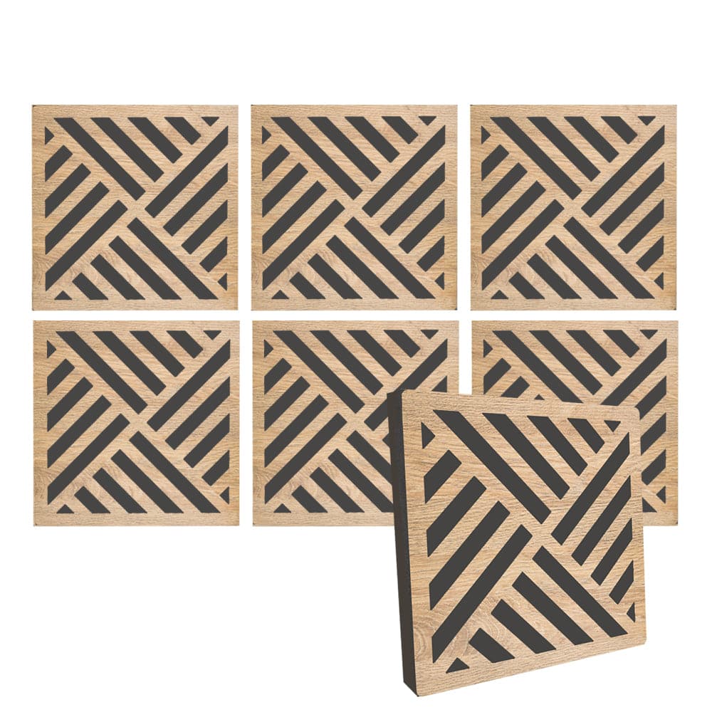 Arrowzoom™ Diffuse PRO Diagonal Stripes Acoustic Wooden Panel - KK1308 6 Pcs - 29 x 29 x 5 cm /11.5 x 11.5 x 2 in
